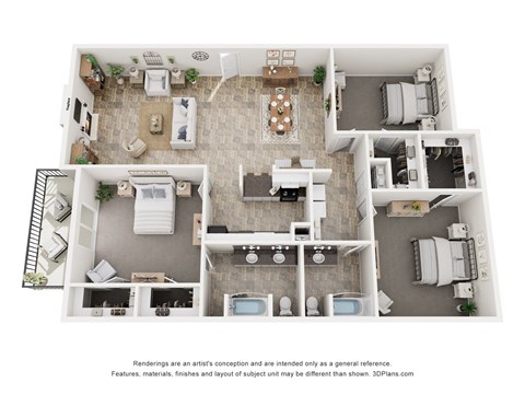 Floor plan for 3 beds, 2 baths, 1350 sqft